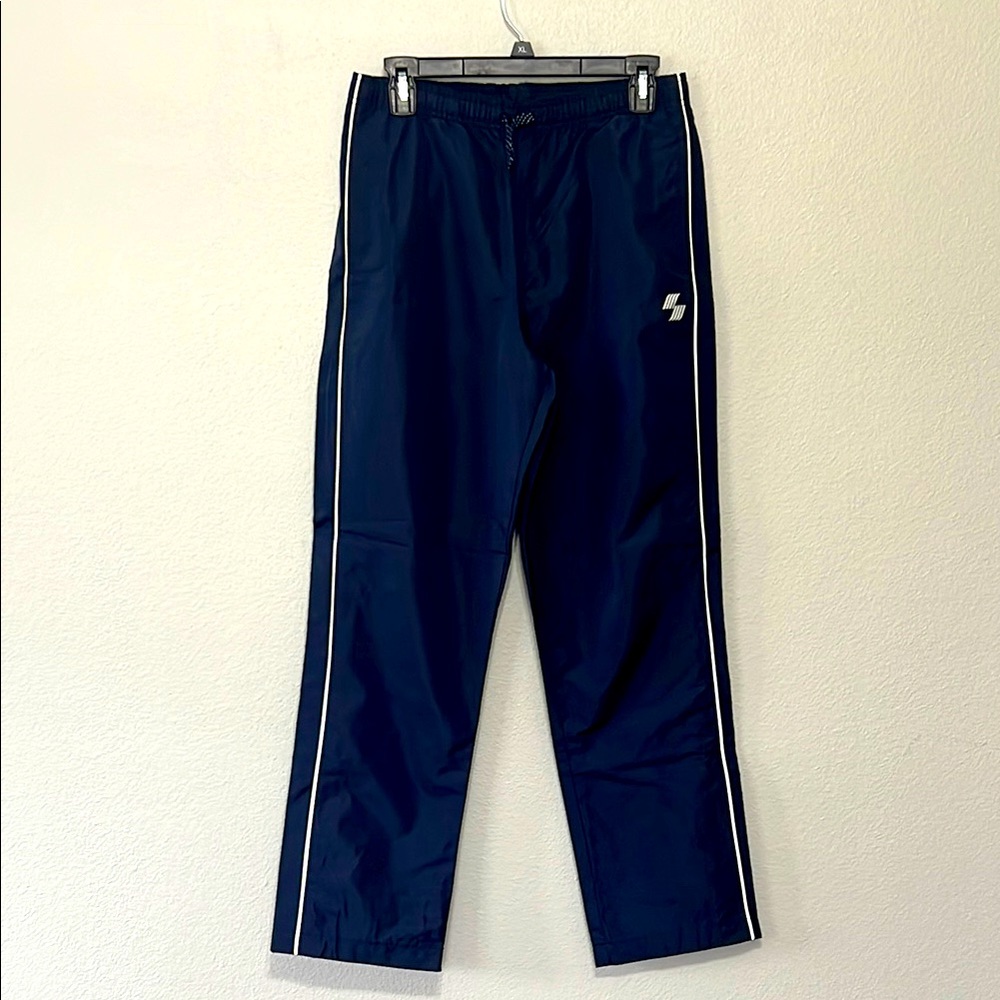 Blue Joggers with White Stripe and Elastic Waistband Runs‎ small waist 30 in.